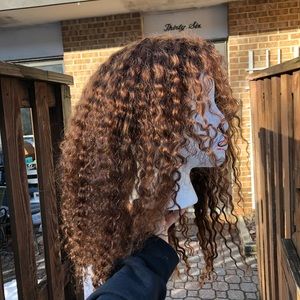 16 in lace front curly light brown human hair wig